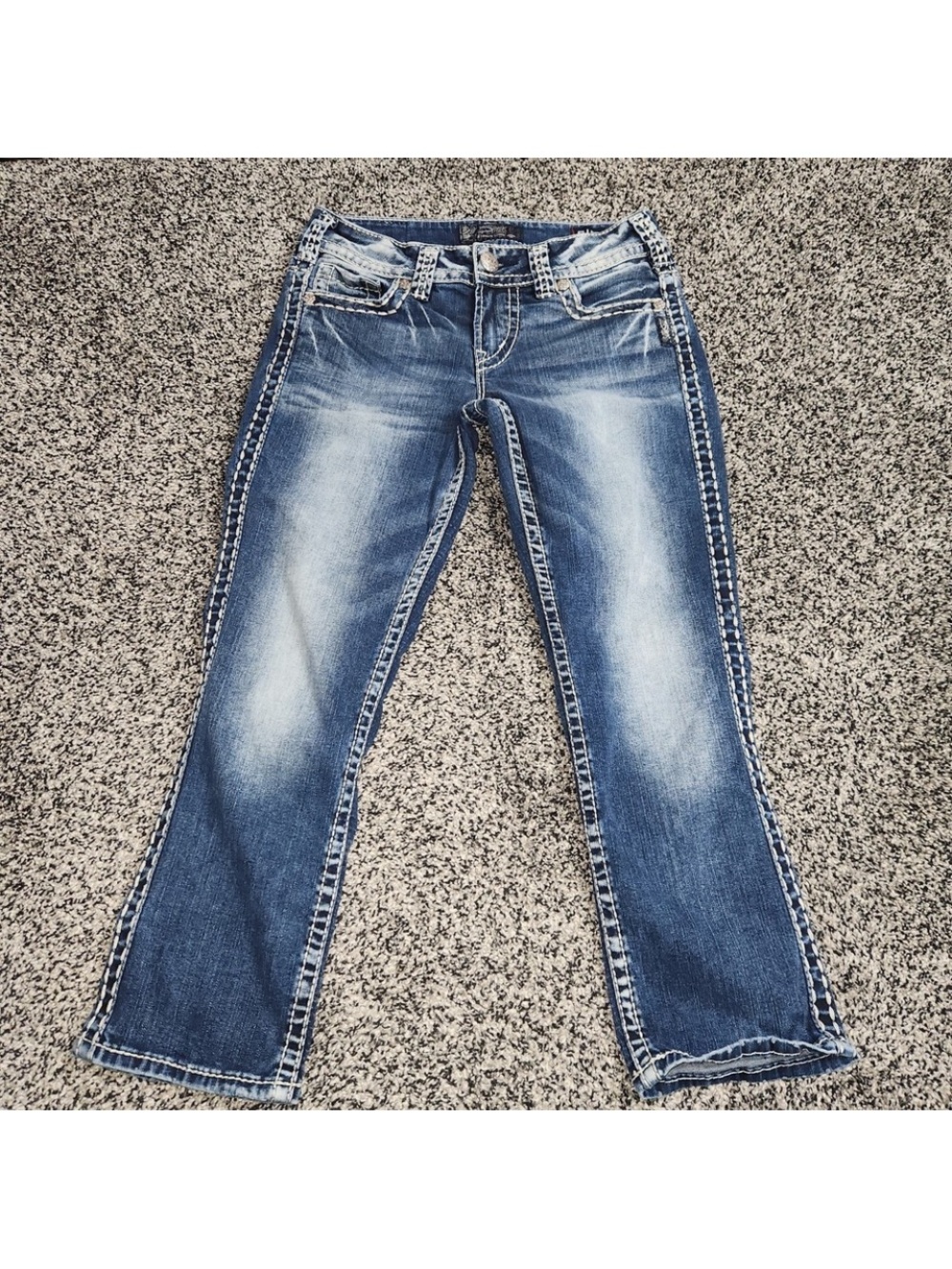 Silver Jeans Suki Mid Capri Fluid Denim Stretch Darkwash Faded Women's Sz 28
